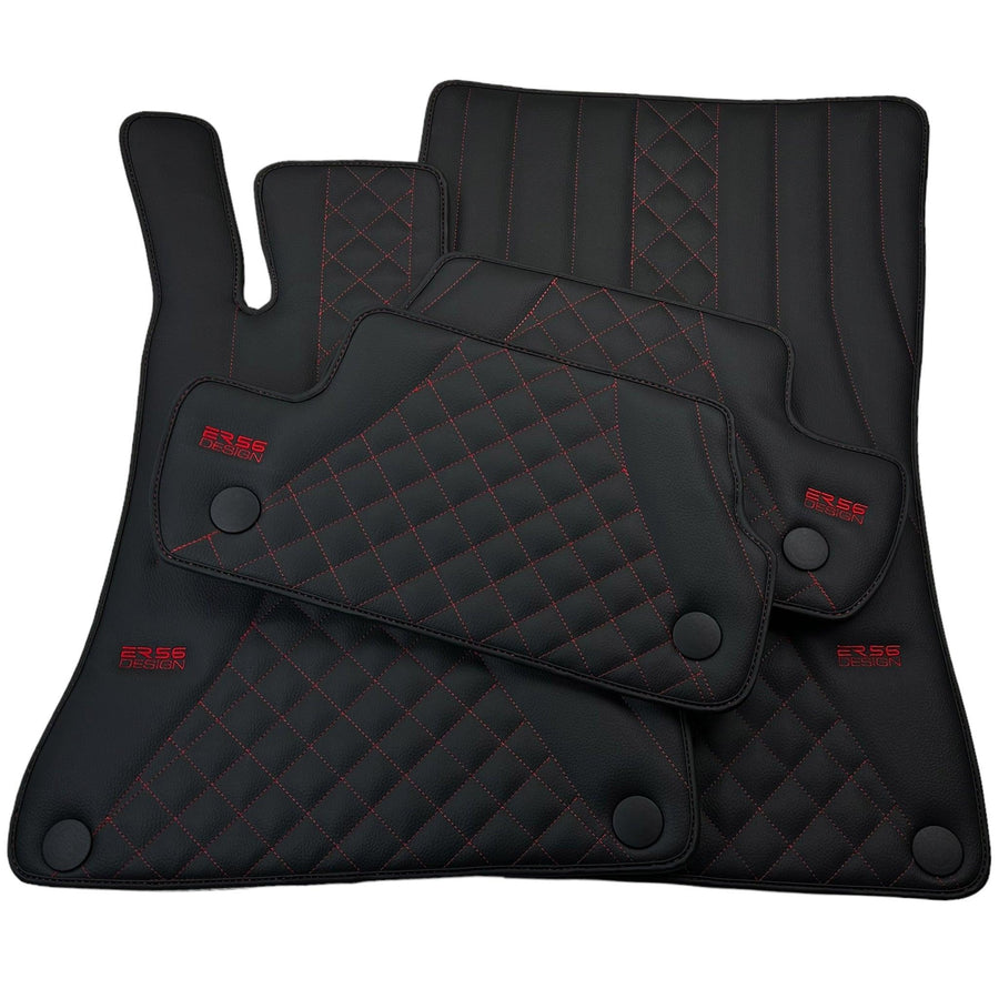 Black Leather Floor Mats For Mercedes Benz GL-Class X166 (2012-2015) | ER56 Design - AutoWin