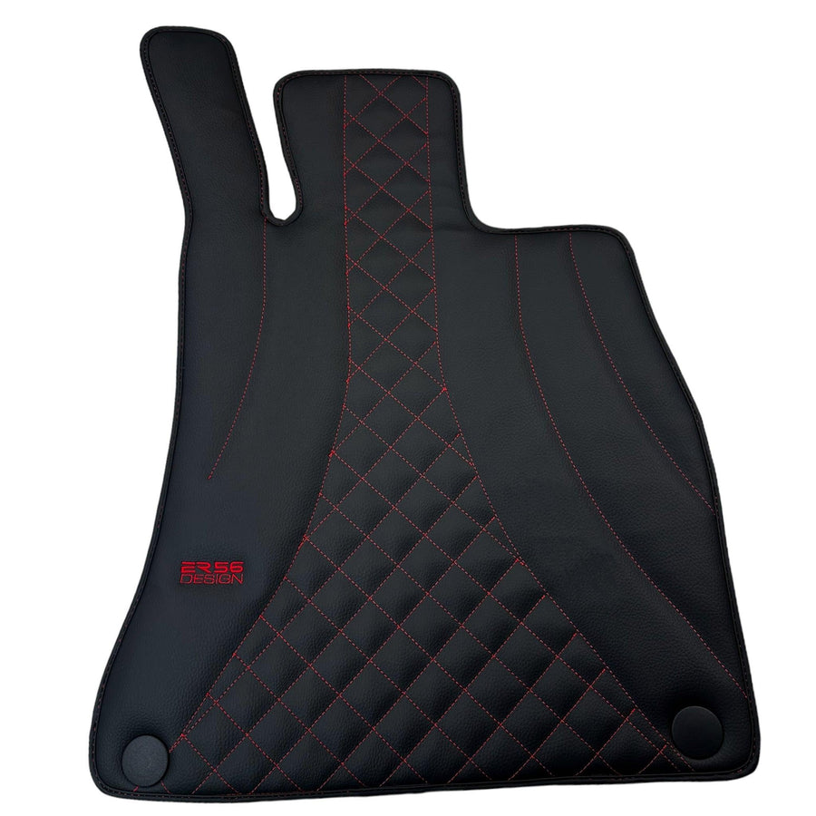 Black Leather Floor Mats For Mercedes Benz GL-Class X166 (2012-2015) | ER56 Design - AutoWin