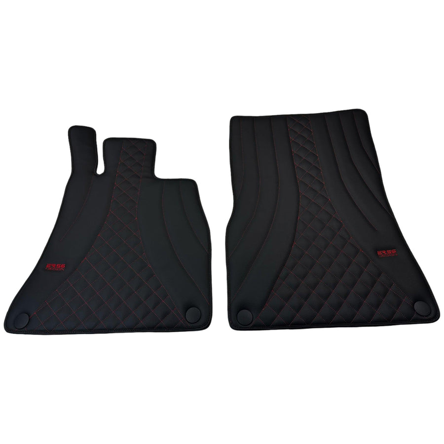 Black Leather Floor Mats For Mercedes Benz GL-Class X166 (2012-2015) | ER56 Design - AutoWin