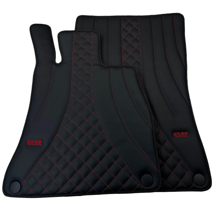 Black Leather Floor Mats For Mercedes Benz GLS-Class X166 (2016-2019) | ER56 Design - AutoWin
