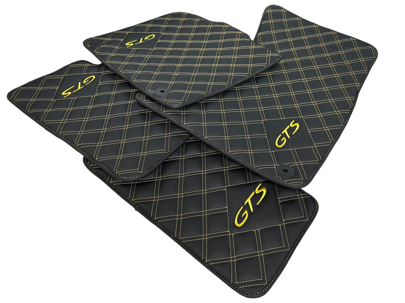 Black Leather Floor Mats for Porsche Macan GTS Yellow Sewing - AutoWin