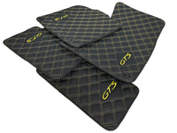 Black Leather Floor Mats for Porsche Macan GTS Yellow Sewing - AutoWin