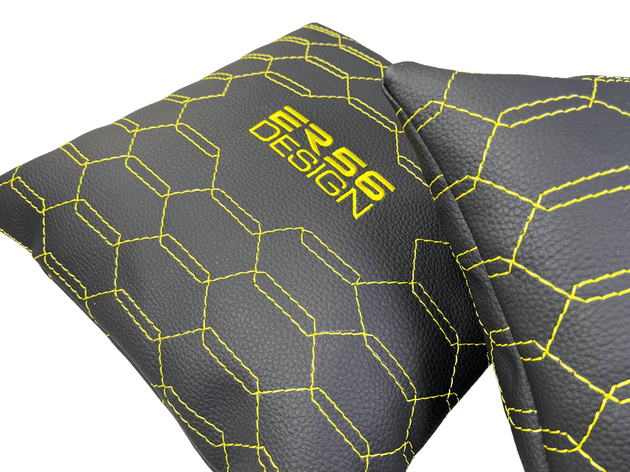 Black Leather Pillows ER56 Design Set of 2 Yellow Sewing - AutoWin