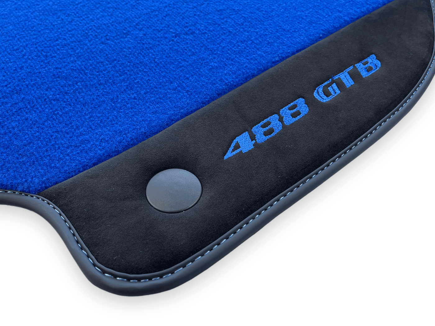 Blue Floor Mats For Ferrari 488 GTB 2016-2022 Carpets With Alcantara Leather - AutoWin