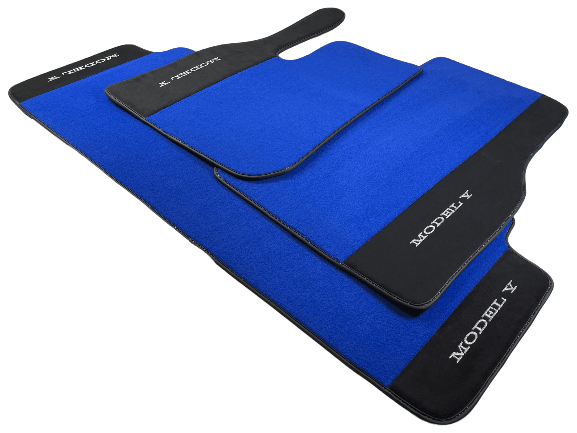 Blue Floor Mats For Tesla Model Y With Alcantara Leather - AutoWin