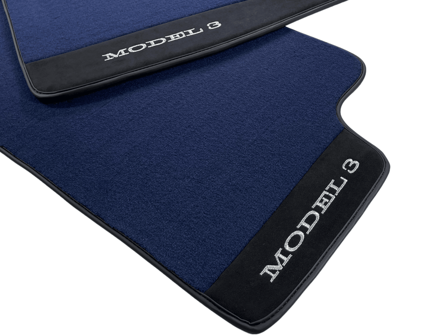 Dark Blue Floor Mats For Tesla Model 3 With Alcantara Leather - AutoWin