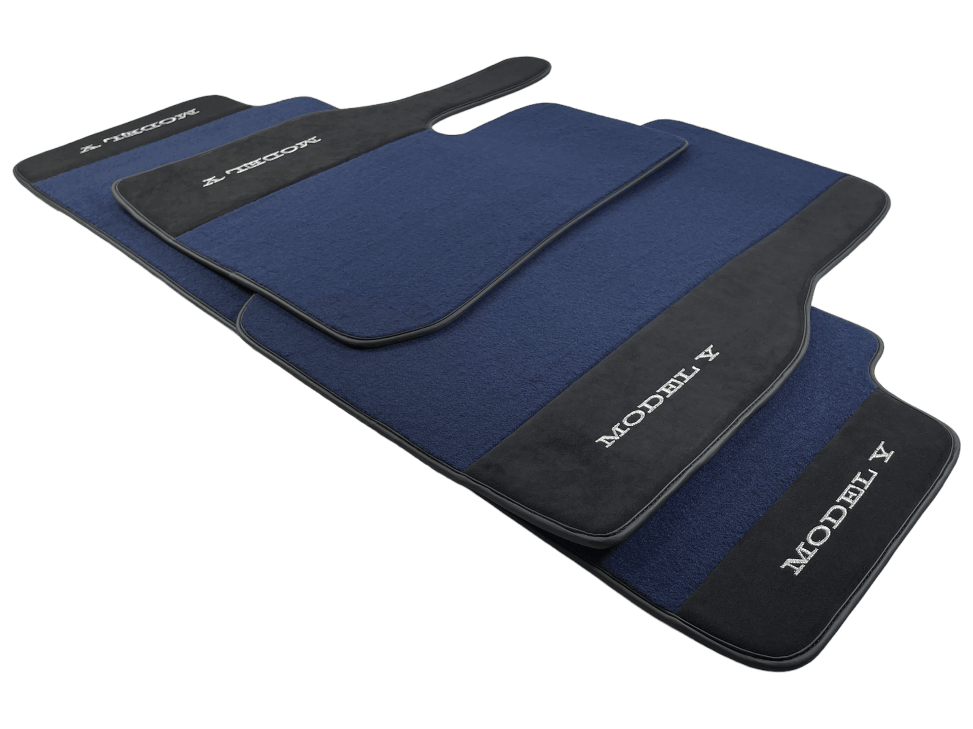 Dark Blue Floor Mats For Tesla Model Y With Alcantara Leather - AutoWin