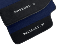 Dark Blue Floor Mats For Tesla Model Y With Alcantara Leather - AutoWin