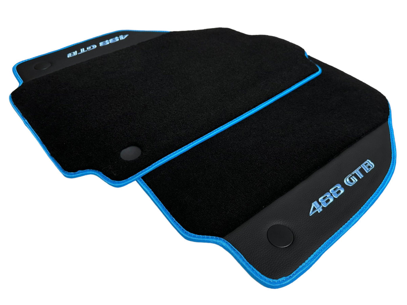Floor Mats For Ferrari 488 GTB 2015-2022 Alcantara Leather Light Blue Trim - AutoWin