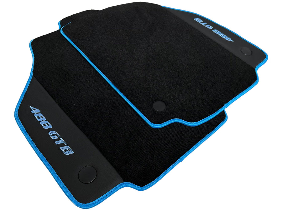 Floor Mats For Ferrari 488 GTB 2015-2022 Alcantara Leather Light Blue Trim - AutoWin