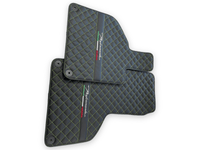 Black Leather Floor Mats for Lamborghini Huracan Perfomante | Green Stitching - AutoWin