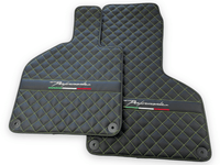 Black Leather Floor Mats for Lamborghini Huracan Perfomante | Green Stitching - AutoWin