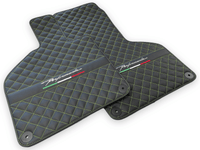 Black Leather Floor Mats for Lamborghini Huracan Perfomante | Green Stitching - AutoWin