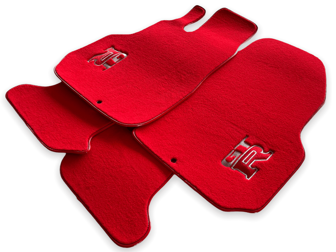 Floor Mats for Nissan GT-R - Tailored Red Carpets Set with GTR Emblem | AutoWin