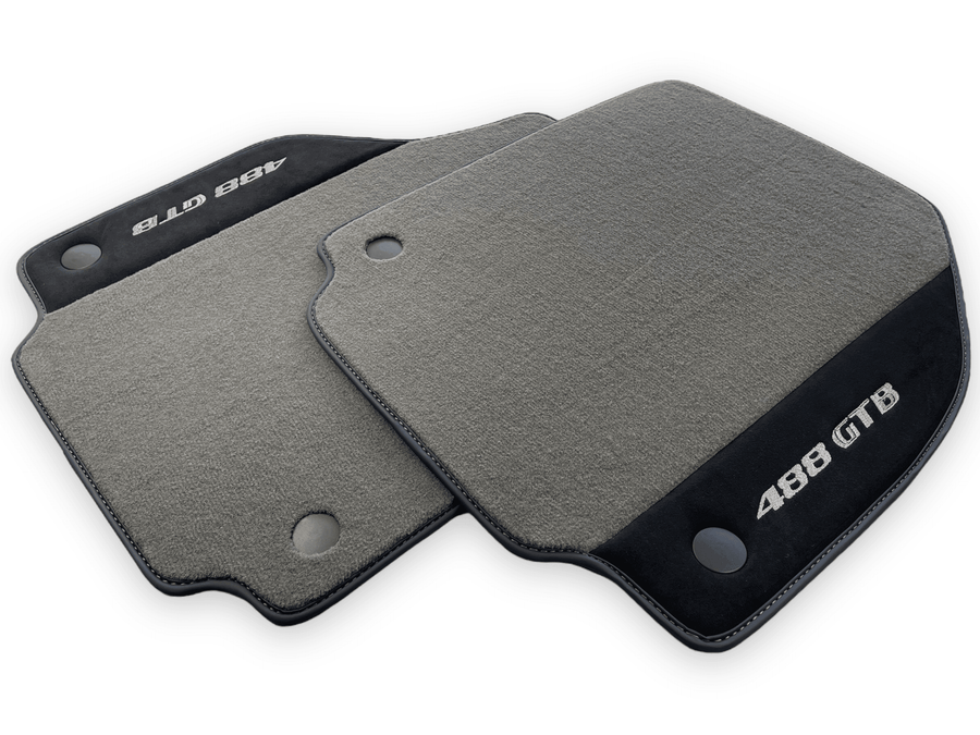 Gray Floor Mats For Ferrari 488 GTB 2015-2022 Carpets With Alcantara Leather - AutoWin