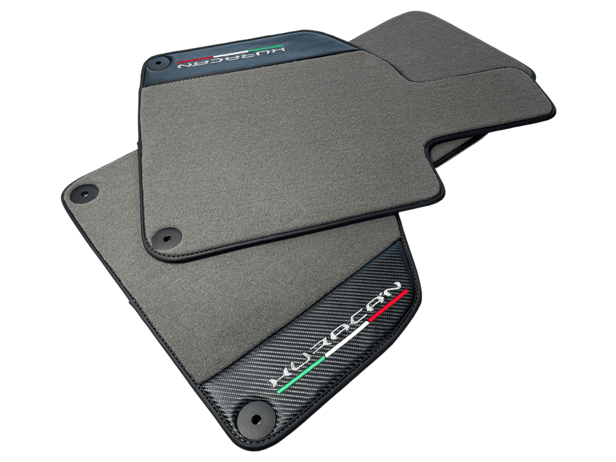 Gray Floor Mats for Lamborghini Huracan With Carbon Fiber Leather - AutoWin