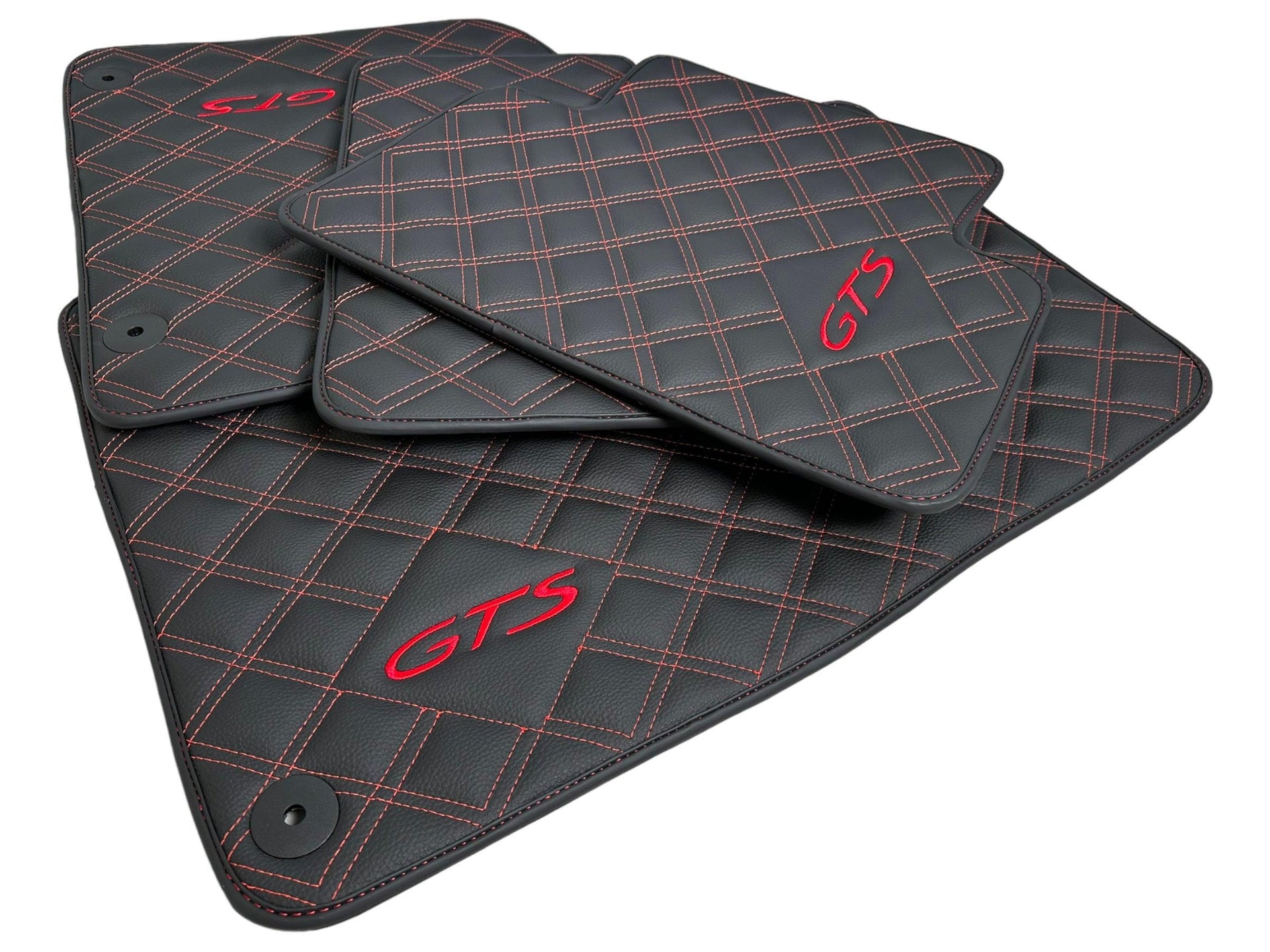 Leather Floor Mats for Porsche Cayenne GTS 2018-2023 Red Sewing - AutoWin