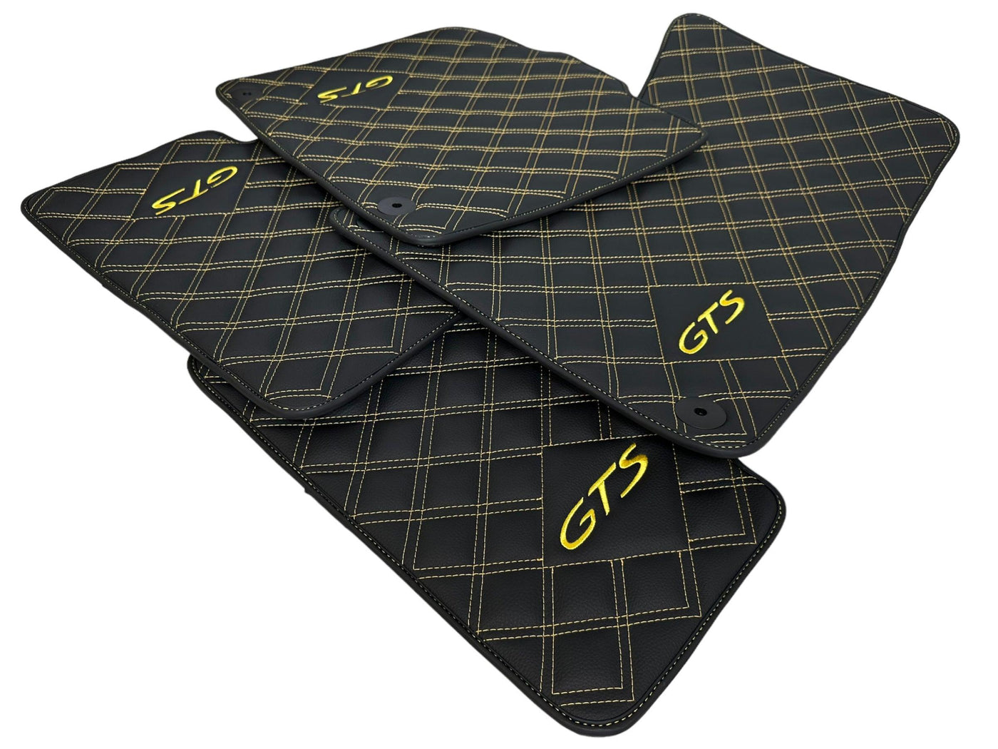 Leather Floor Mats for Porsche Panamera 2017-2023 971 Yellow Sewing - AutoWin