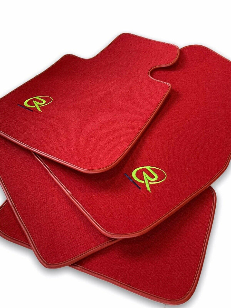 Red Floor Mats For BMW M3 4-door E90 ROVBUT Brand Tailored Set Perfect Fit Green SNIP Collection - AutoWin