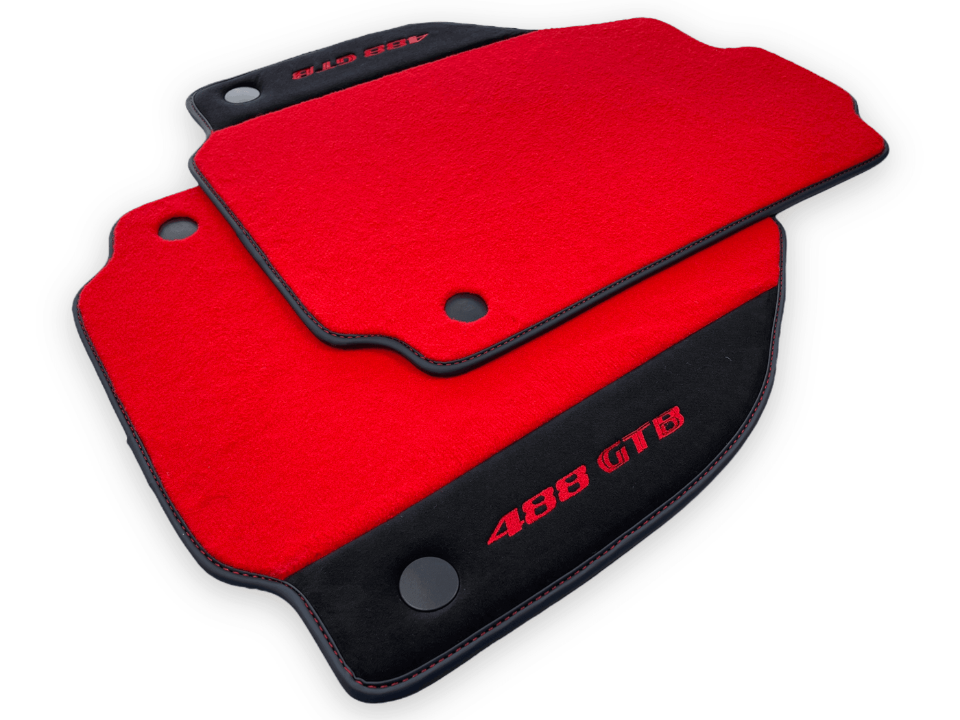Red Floor Mats For Ferrari 488 GTB 2015-2022 Carpets With Alcantara Leather - AutoWin