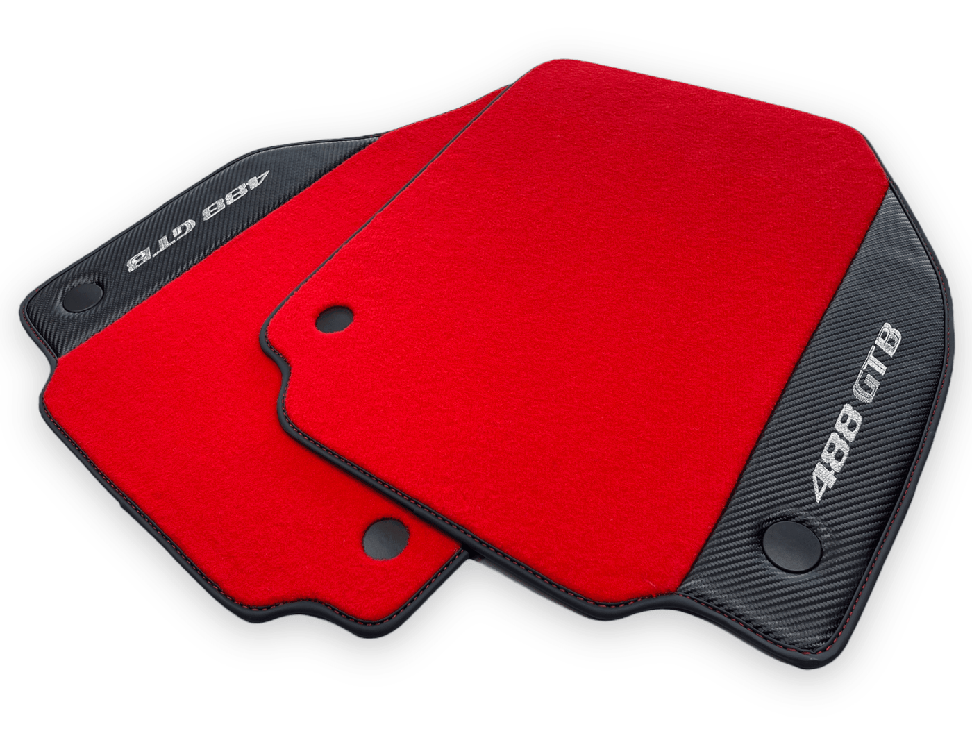 Red Floor Mats For Ferrari 488 GTB 2015-2022 Carpets With Carbon Fiber - AutoWin