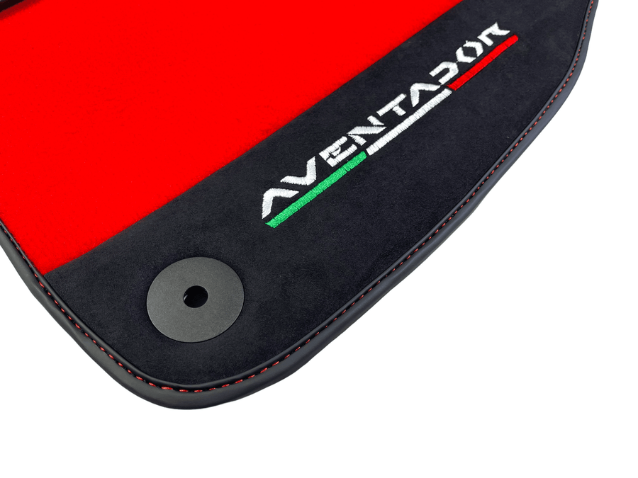 Red Floor Mats for Lamborghini Aventador With Alcantara Leather - AutoWin