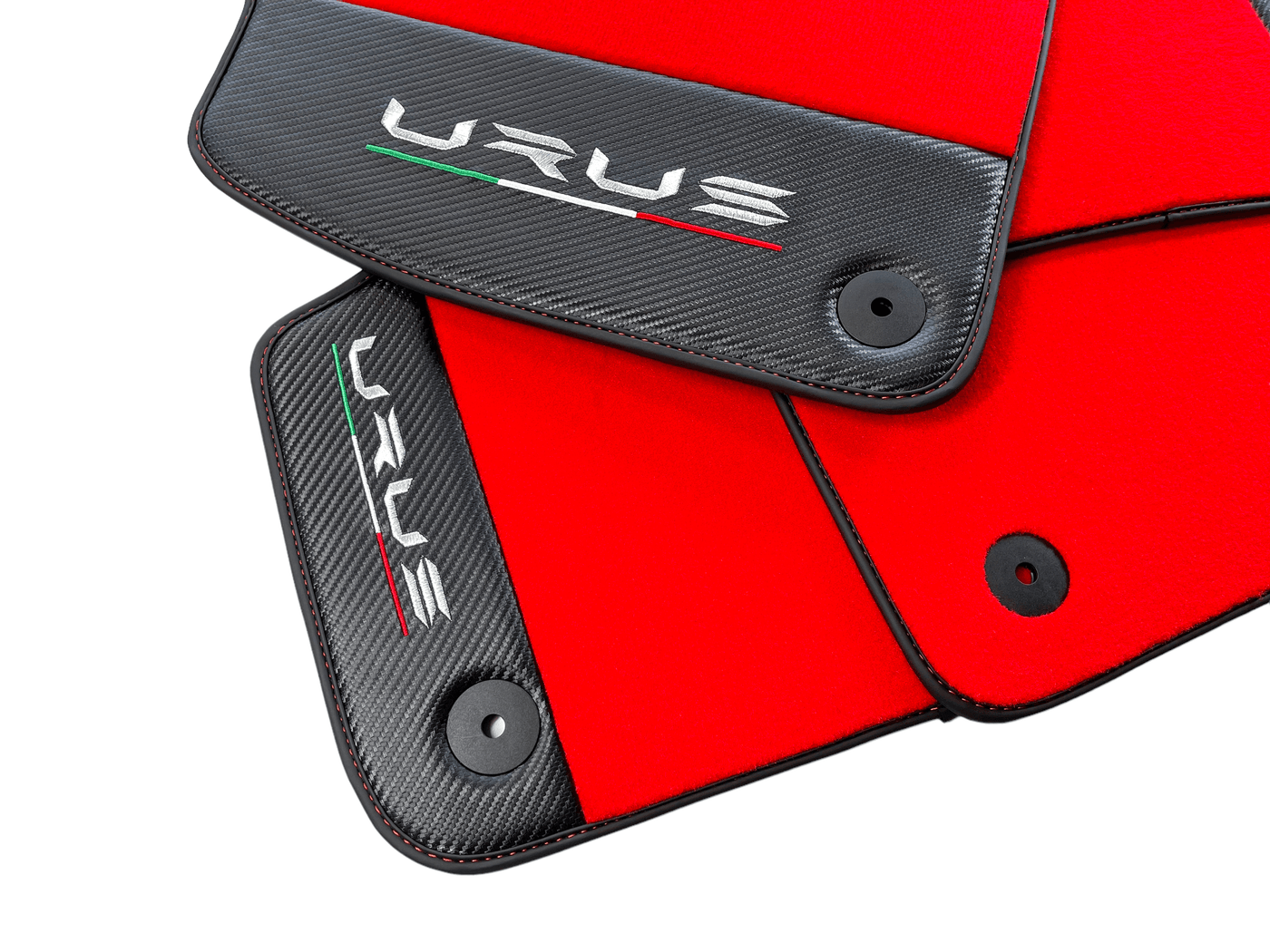 Red Floor Mats For Lamborghini Urus With Carbon Leather - AutoWin