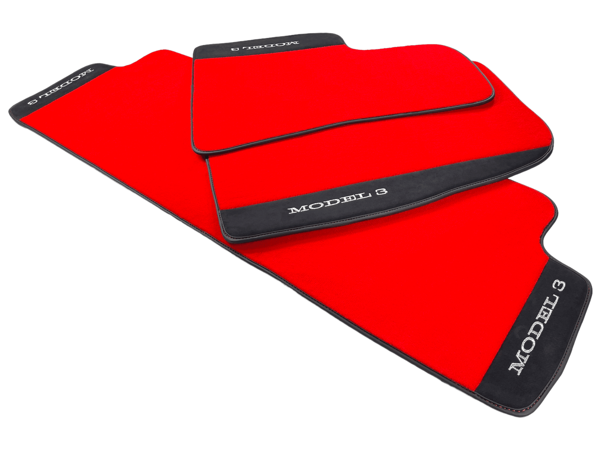 Red Floor Mats For Tesla Model 3 With Alcantara Leather - AutoWin