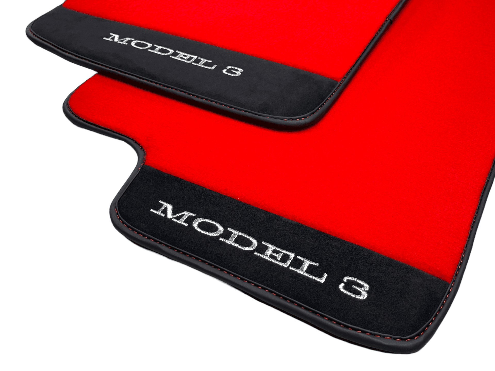 Red Floor Mats For Tesla Model 3 With Alcantara Leather - AutoWin