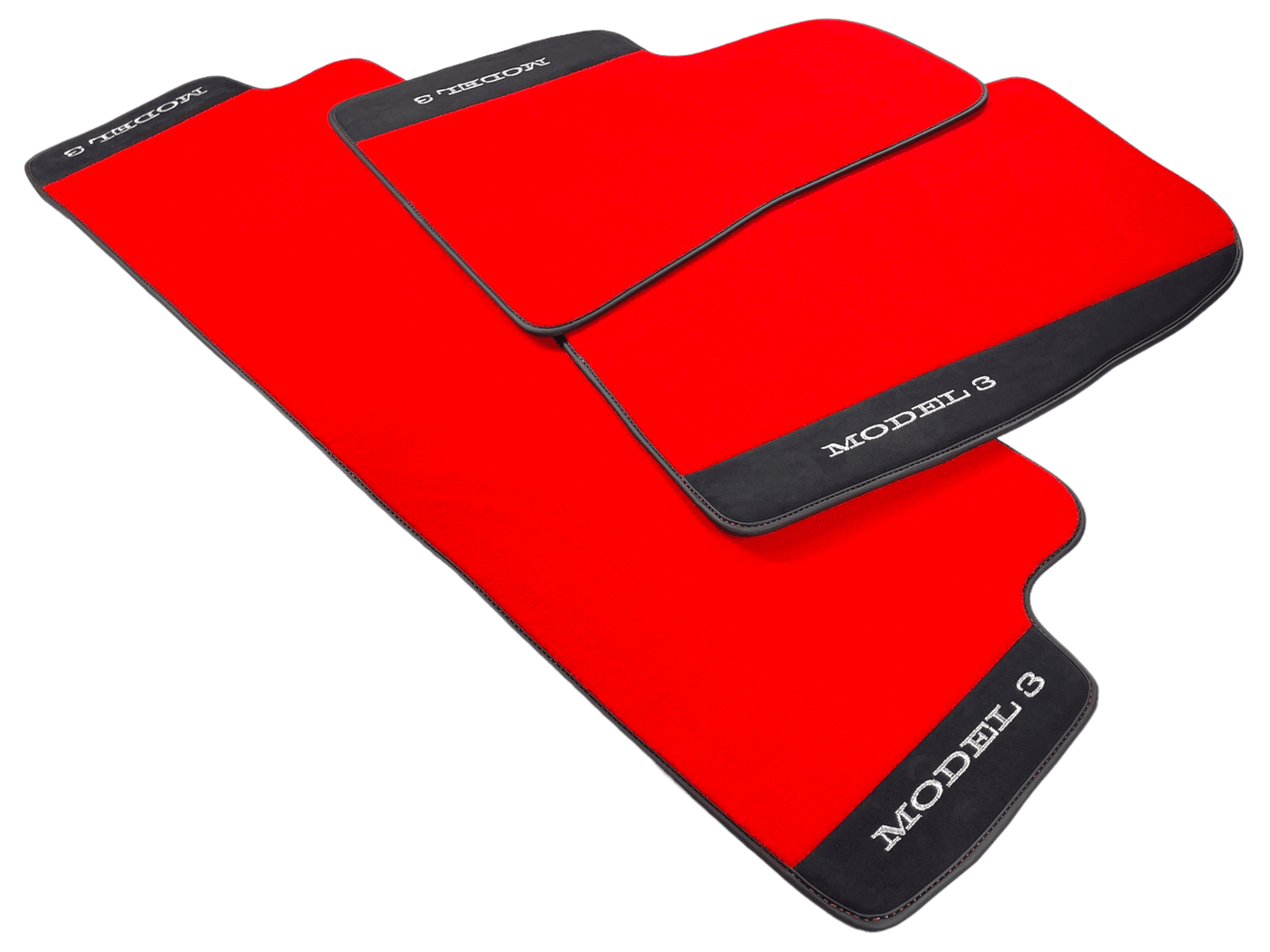 Red Floor Mats For Tesla Model 3 With Alcantara Leather - AutoWin