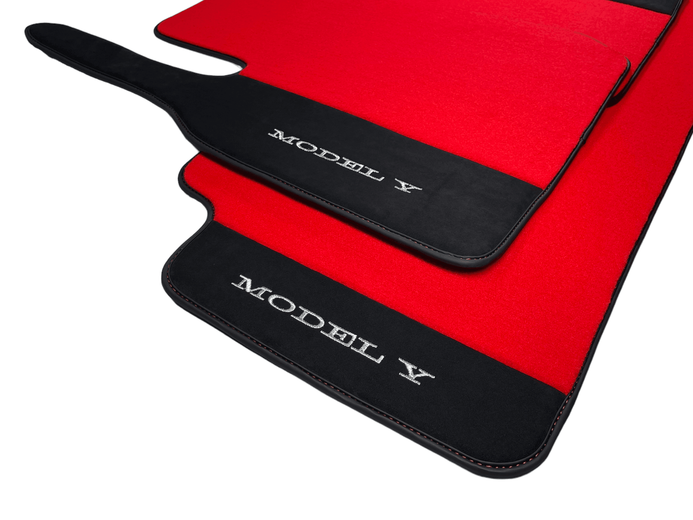 Red Floor Mats For Tesla Model Y With Alcantara Leather - AutoWin