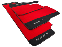Red Floor Mats For Tesla Model Y With Alcantara Leather - AutoWin