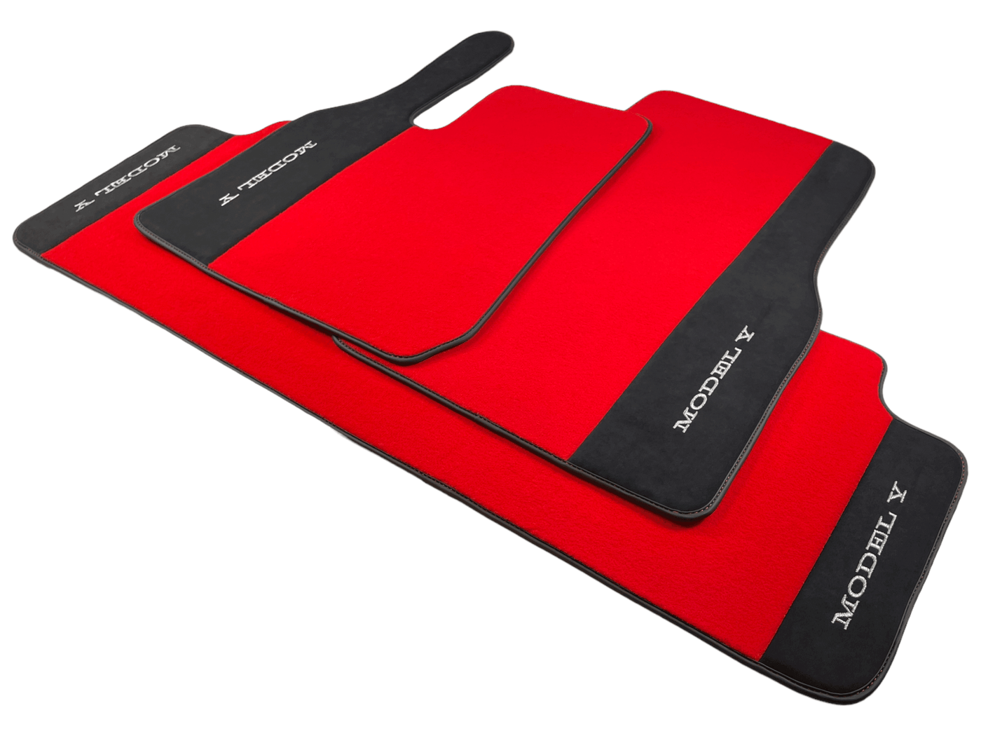 Red Floor Mats For Tesla Model Y With Alcantara Leather - AutoWin